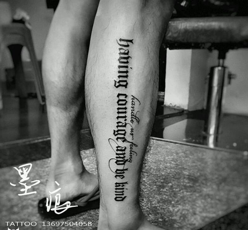 哥特，花体纹身图片_腿部脚部欧美清新原创成品纹身图案