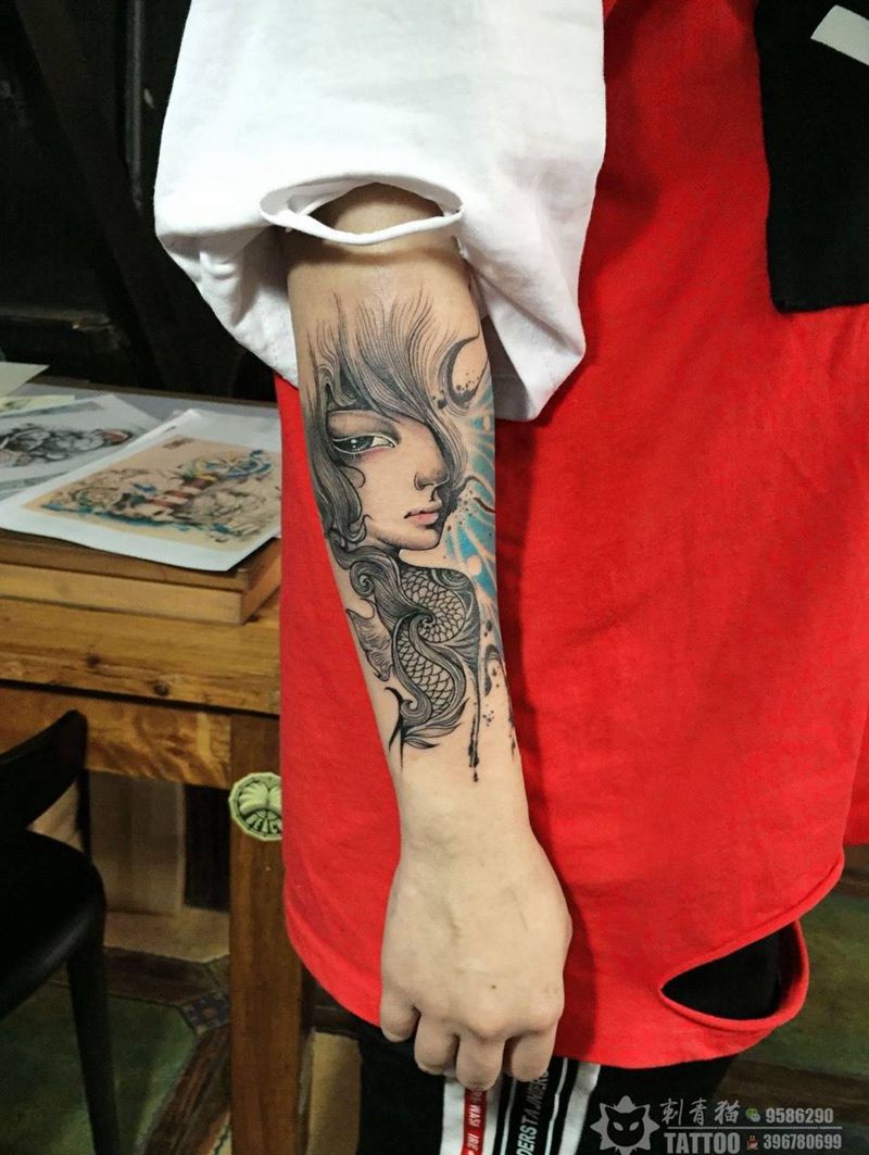 精灵纹身图片_成品手臂手部欧美清新人物精灵纹身图案