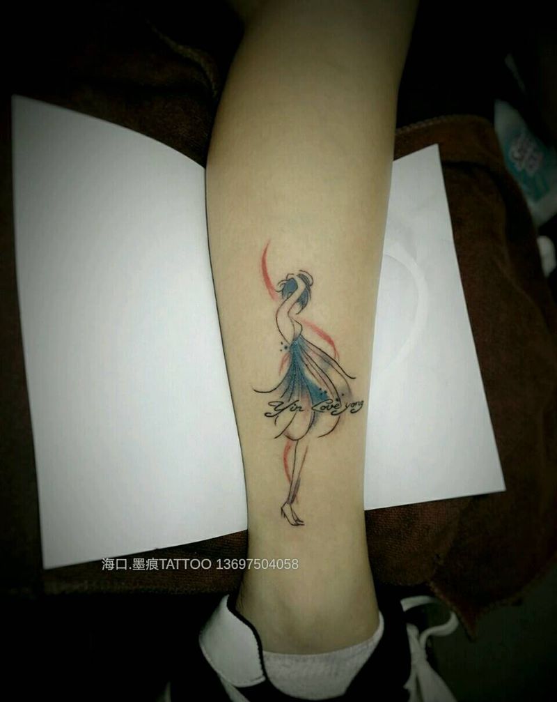 舞者纹身图片_清新几何人物成品纹身图案