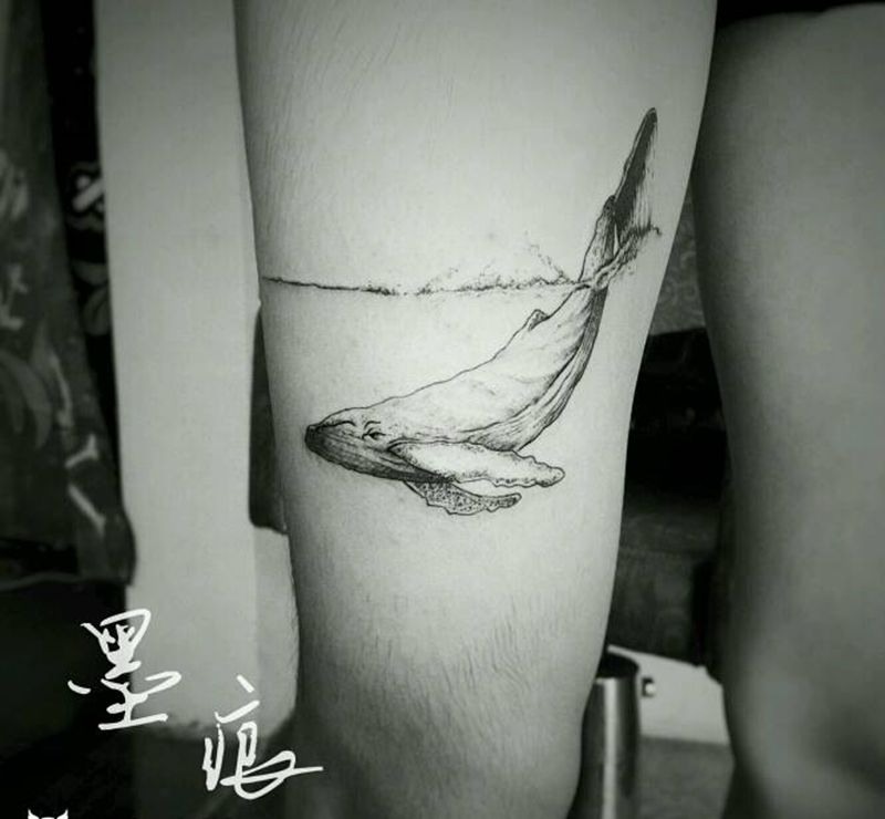 鲸纹身图片_腿部脚部清新动物成品纹身图案