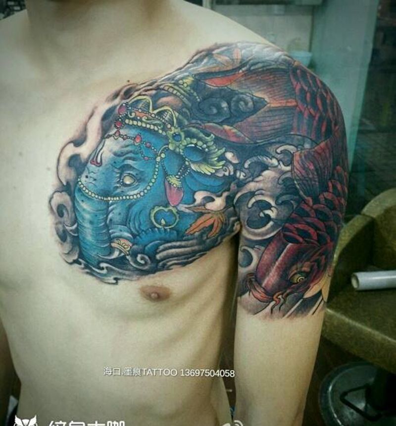 半甲遮盖纹身图片