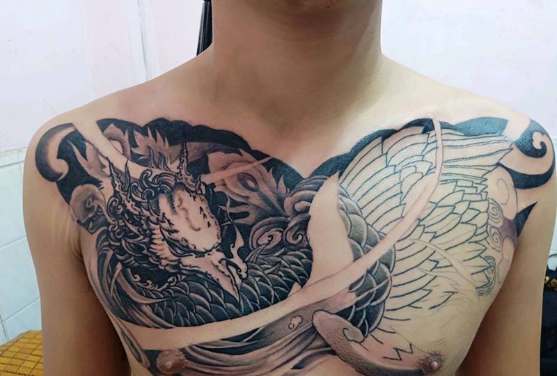 特写。未完成纹身图片