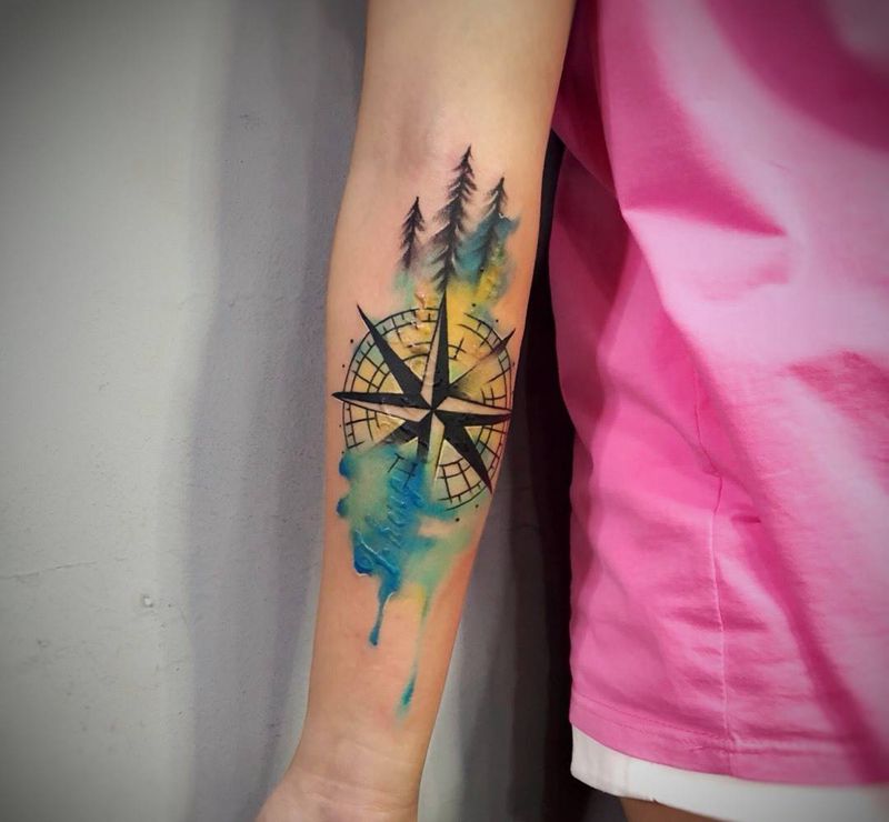 泼墨指南针遮盖洗过的纹身纹身图片