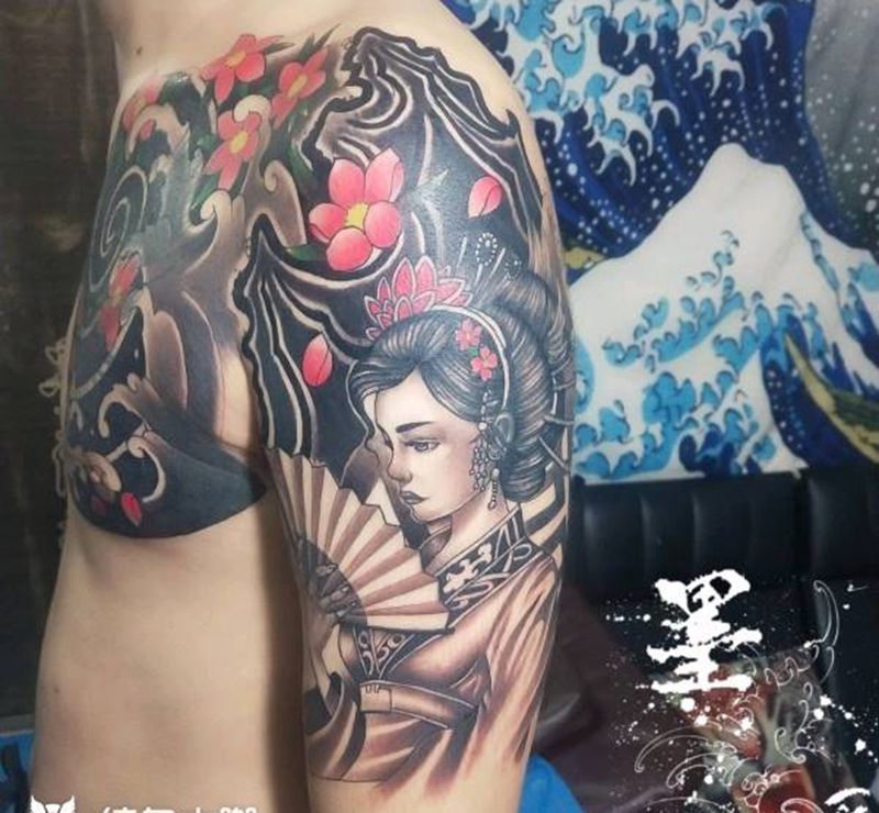艺妓纹身图片_手臂手部新传统纹身图案