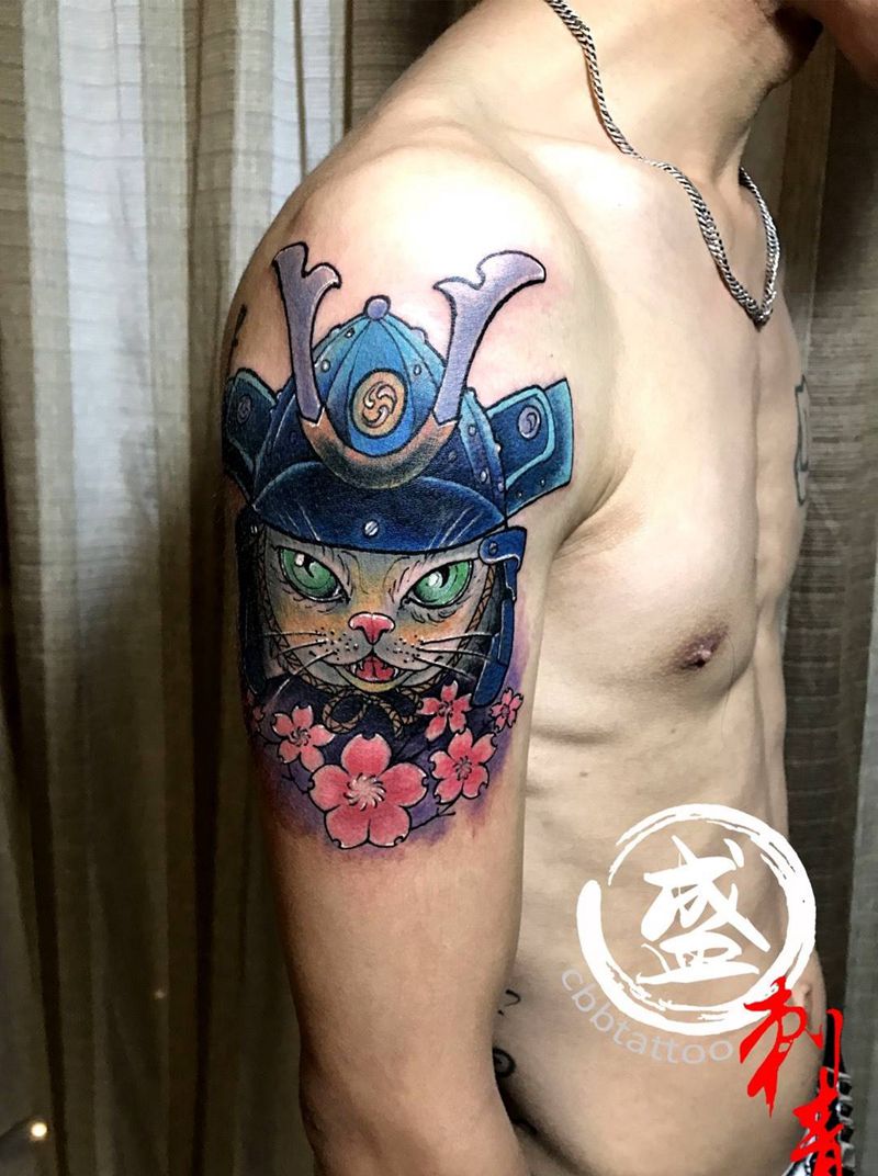 遮盖旧图猫纹身图片_成品腿部传统清新动物纹身图案