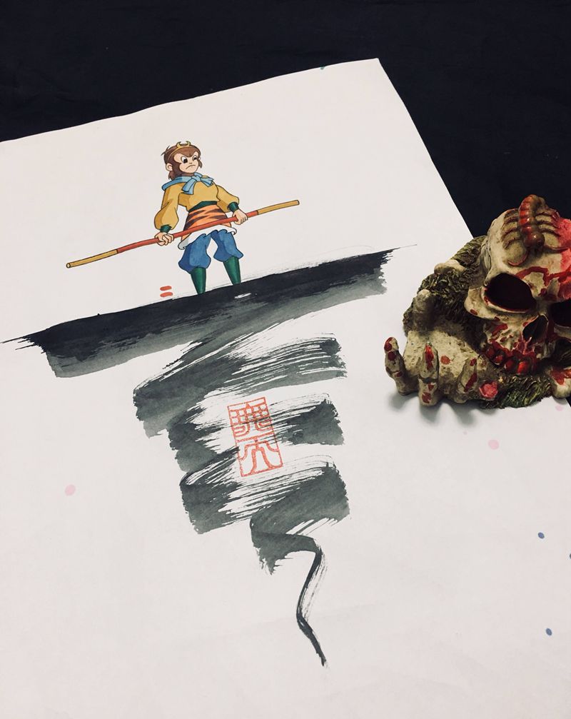 卡通孙悟空纹身图片_水墨纹身图案