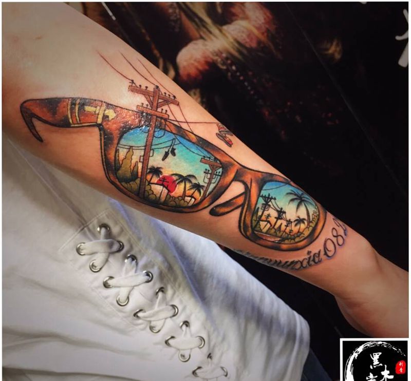 透过你风景纹身图片_手臂欧美写实纹身图案