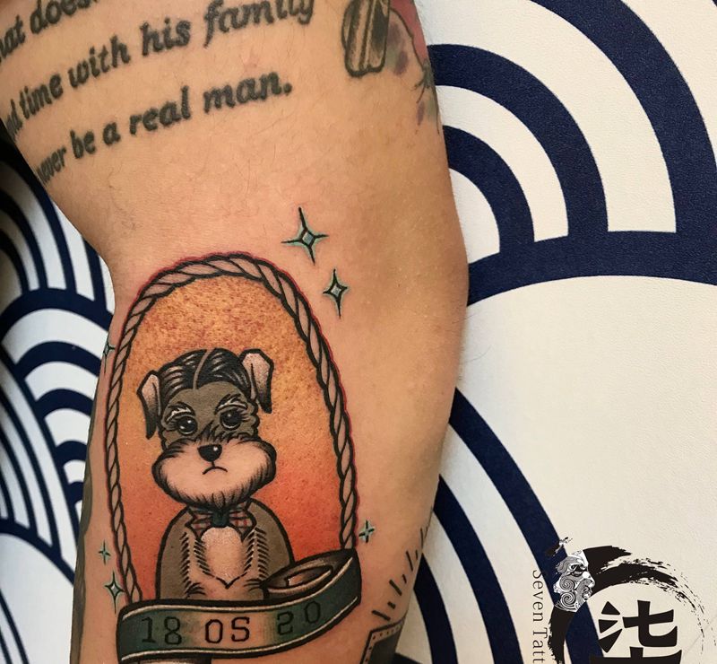 客人过世的爱犬纹身图片_手臂纹身图案