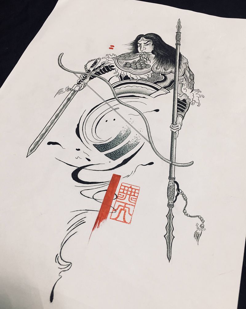 赵云纹身图片_水墨纹身图案