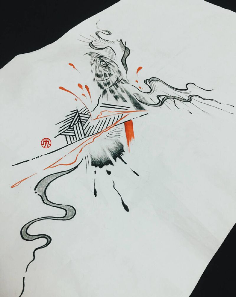 鹰纹身图片_几何水墨纹身图案