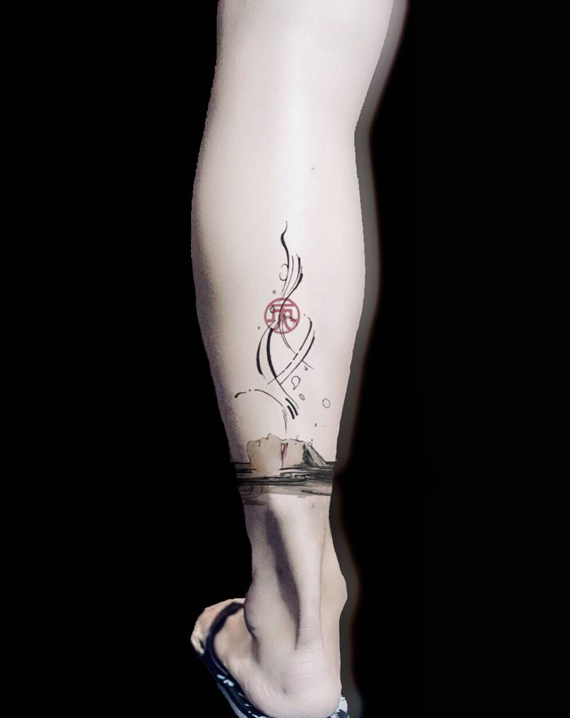 脚环纹身图片_水墨纹身图案