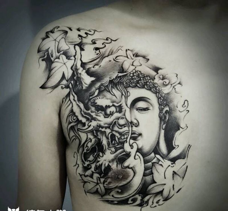 一念之间纹身图片_胸部传统鬼神佛佛魔成品纹身图案
