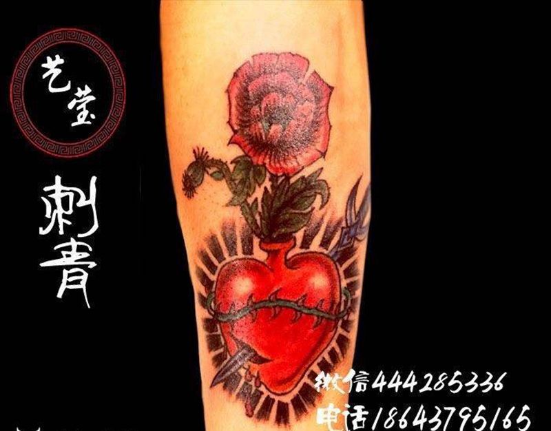 罂粟花纹身图片_成品手臂欧美植物纹身图案