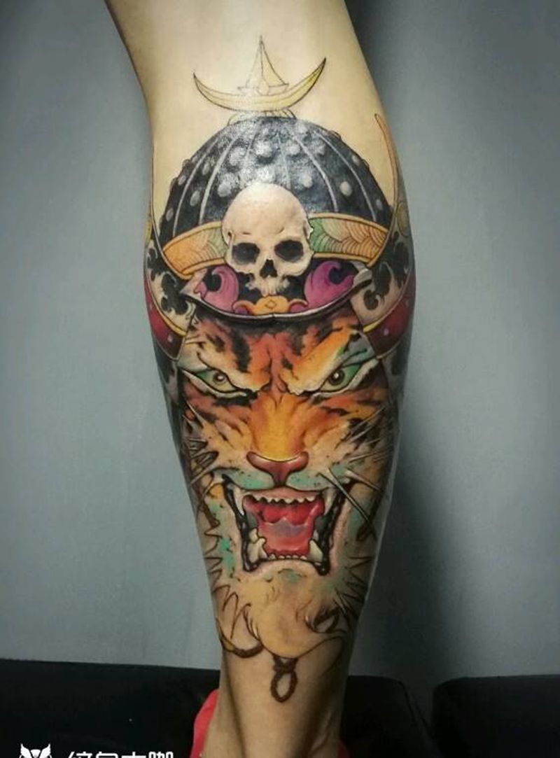 根作品 虎纹身图片_腿部传统动物老虎成品纹身图案