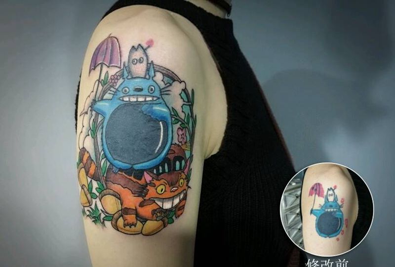 修改旧纹身纹身图片_手臂传统动物原创龙猫成品纹身图案