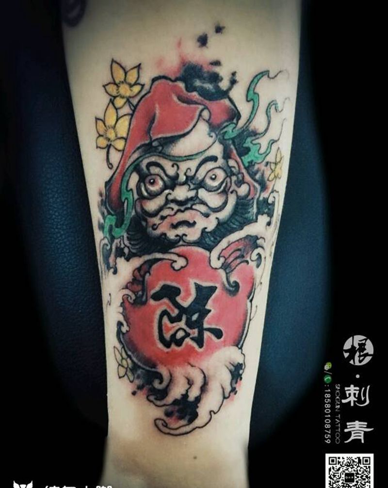 一言不合就撩袖子纹身图片_手臂传统人物鬼神宗教达摩成品纹身图案