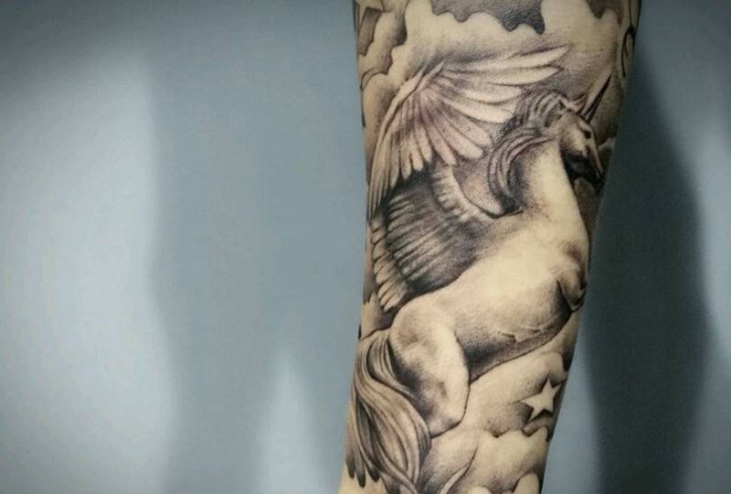 天马纹身图片_手臂写实动物马成品纹身图案