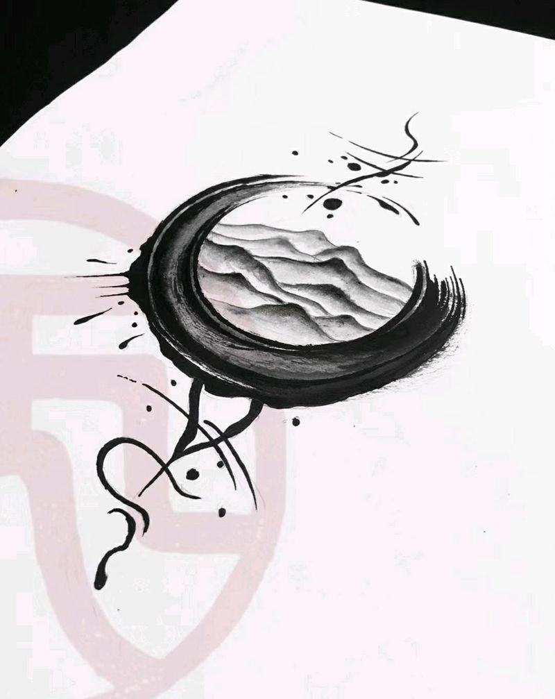 山，海纹身图片_水墨纹身图案