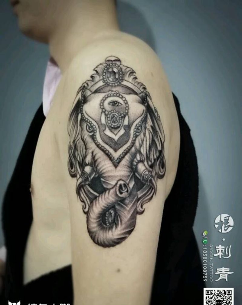 又一个象神纹身图片_手臂传统动物象神成品纹身图案