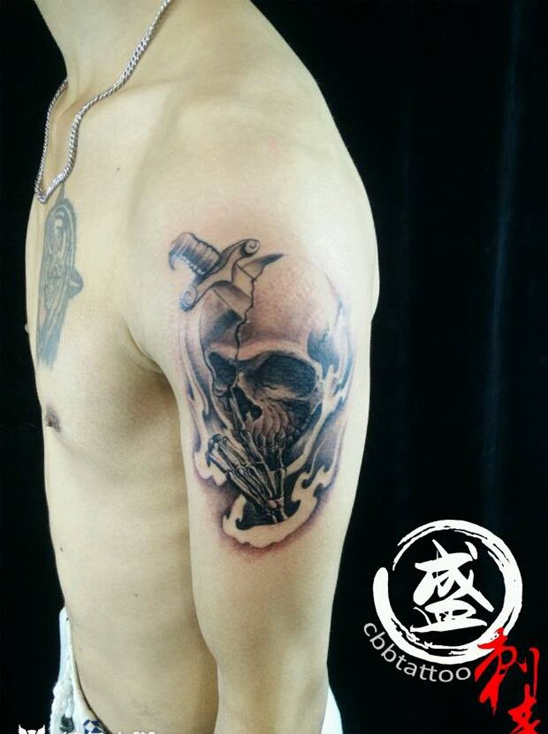 骷髅纹身图片_手臂欧美鬼神成品纹身图案