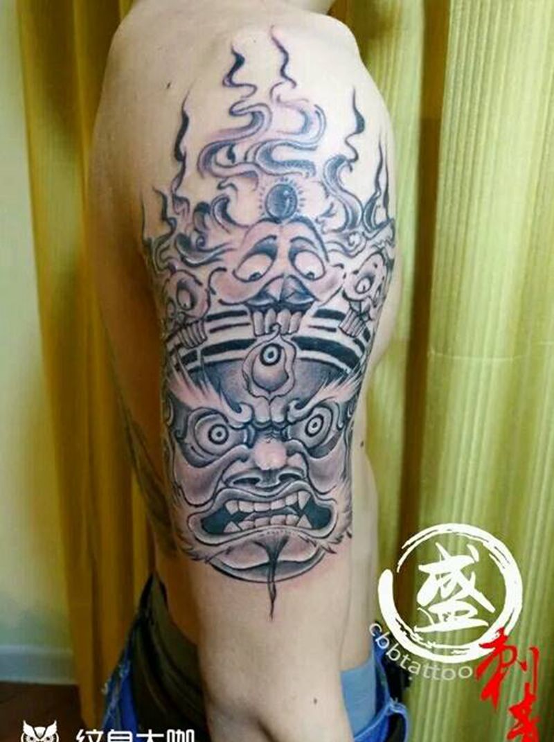 无上手稿纹身图片_手臂传统人物鬼神成品纹身图案