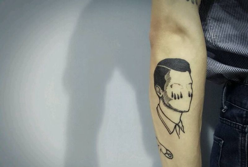 慢慢拼纹身图片_手臂传统几何人物图腾原创成品纹身图案