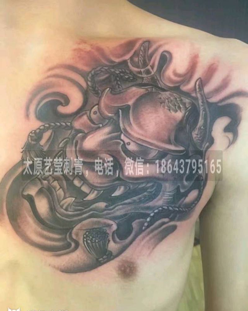 般若纹身图片_胸部传统人物鬼神成品纹身图案