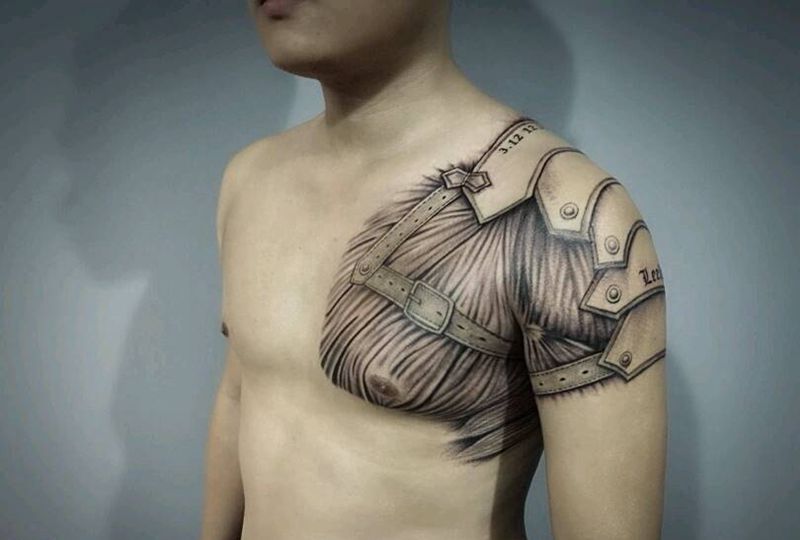 无纹身图片_肩部胸部背部写实原创成品纹身图案