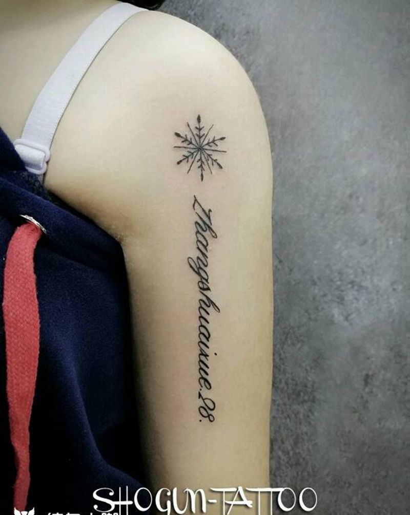 英文纹身图片_手臂传统清新几何字符原创英文雪花成品纹身图案