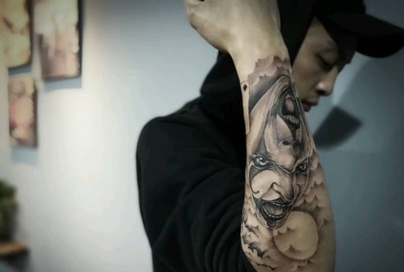 为什么发几次都没在动态里面纹身图片_手臂欧美肖像人物小丑成品纹身图案