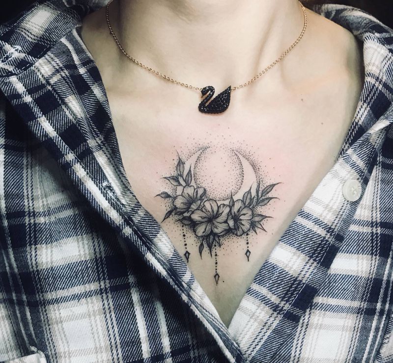 花，月亮纹身图片