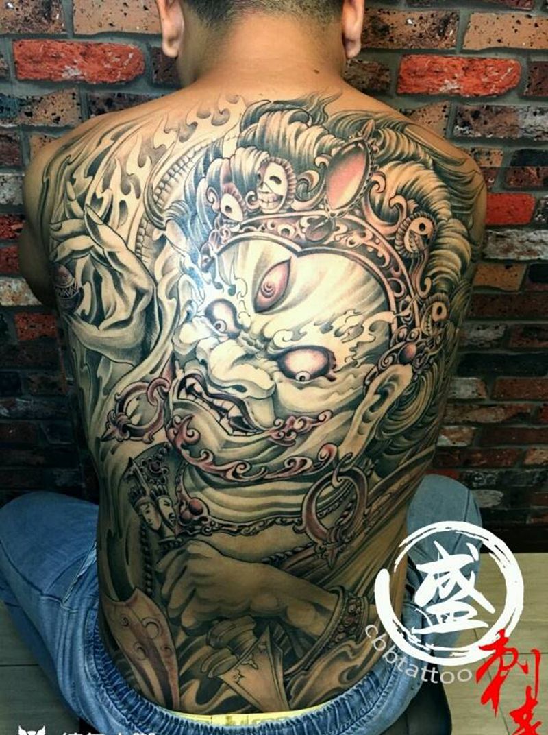 大黑天纹身图片_背部传统人物鬼神成品纹身图案