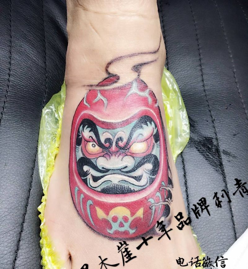 达摩蛋纹身图片_成品脚部传统人物原创纹身图案