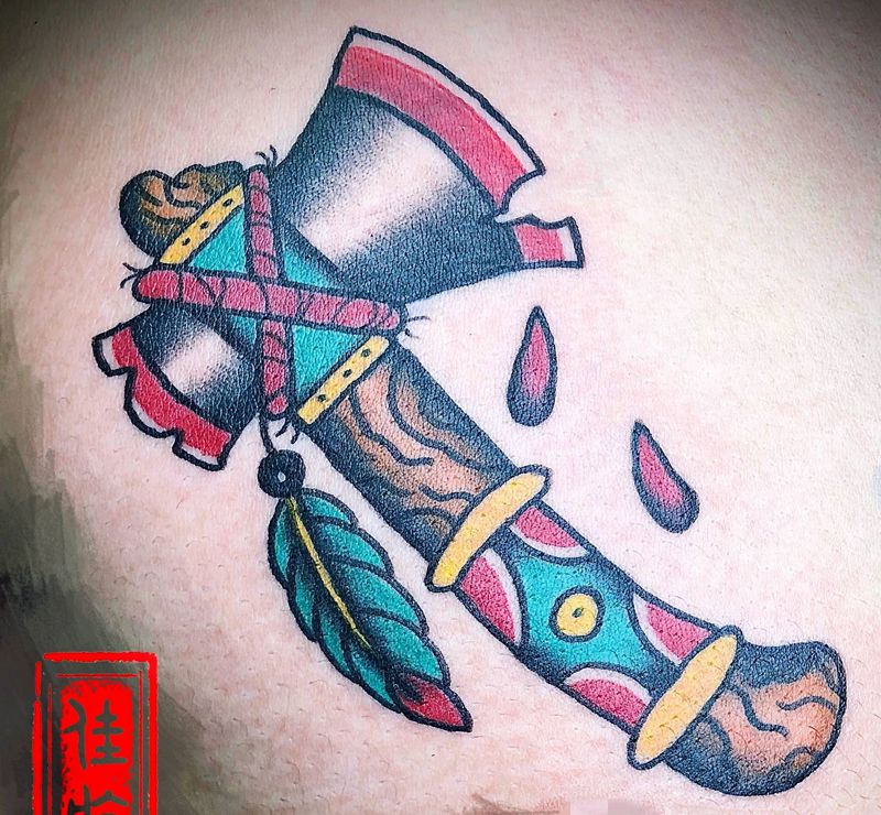 oldschool斧头纹身图片_胸部手臂Old SchoolNew School纹身图案