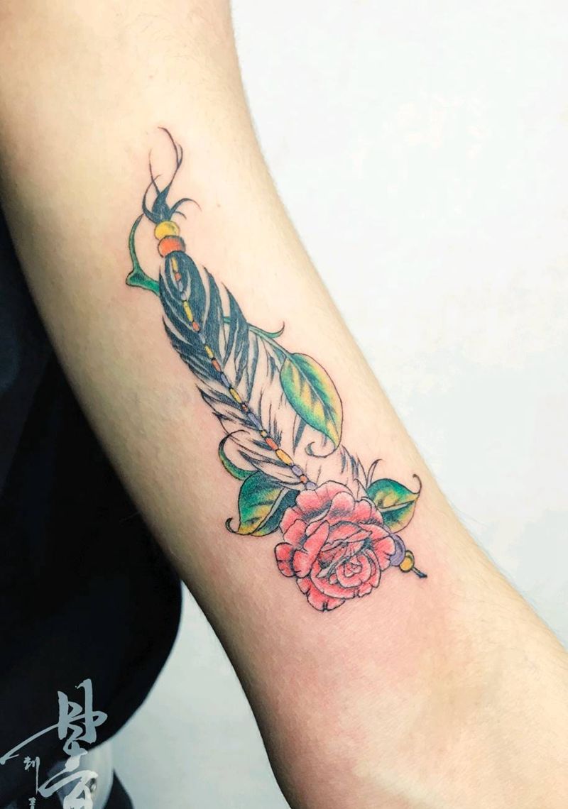 花羽毛纹身图片