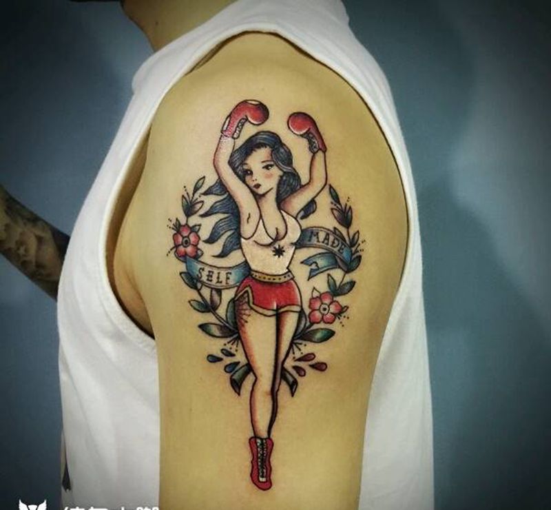 小拳拳锤你胸口纹身图片_手臂欧美人物olds成品纹身图案