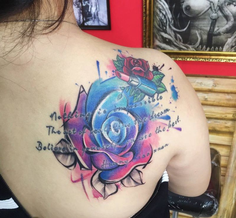 炫彩玫瑰纹身图片