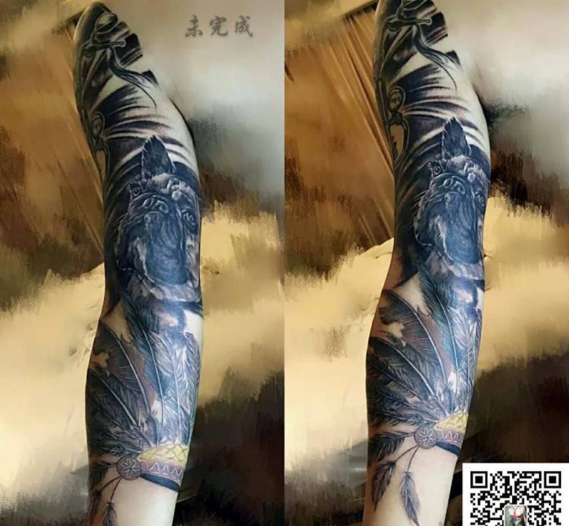 花臂纹身图片_成品手臂写实静物动物纹身图案