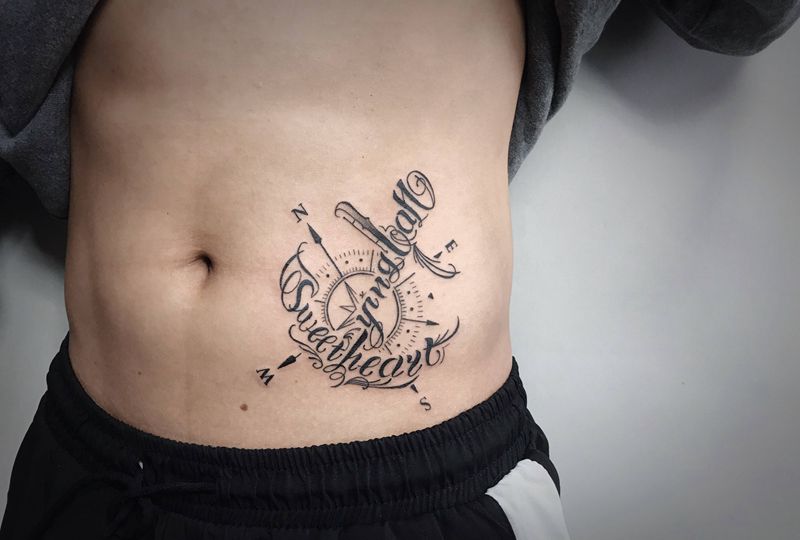 船锚指南针【根作品】纹身图片