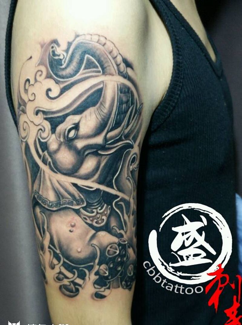 大象纹身图片_手臂传统动物成品纹身图案