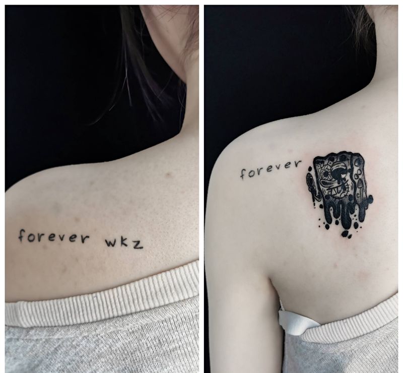 暗黑版海绵宝宝纹身图片_背部肩部New SchoolOld School纹身图案