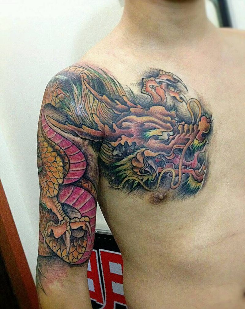 过肩龙全彩纹身图片