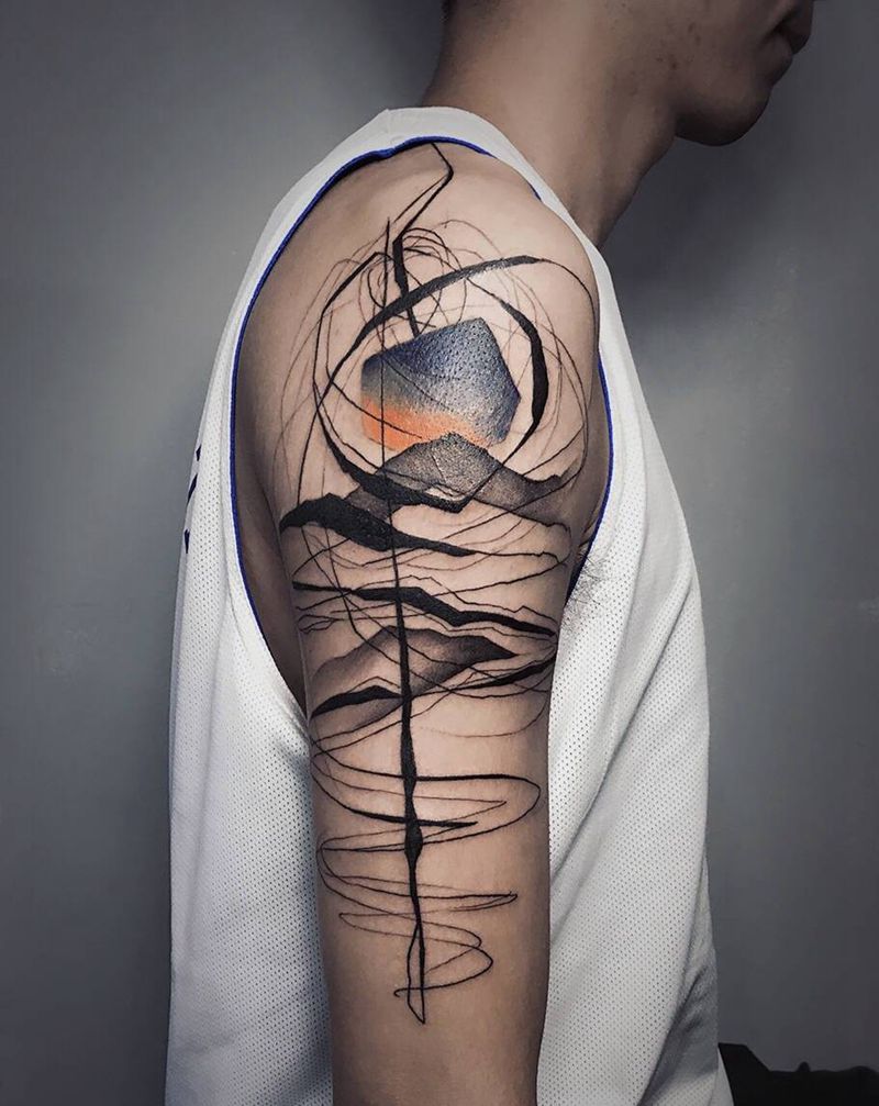 写意【根作品】纹身图片_成品手臂清新几何写意线条纹身图案