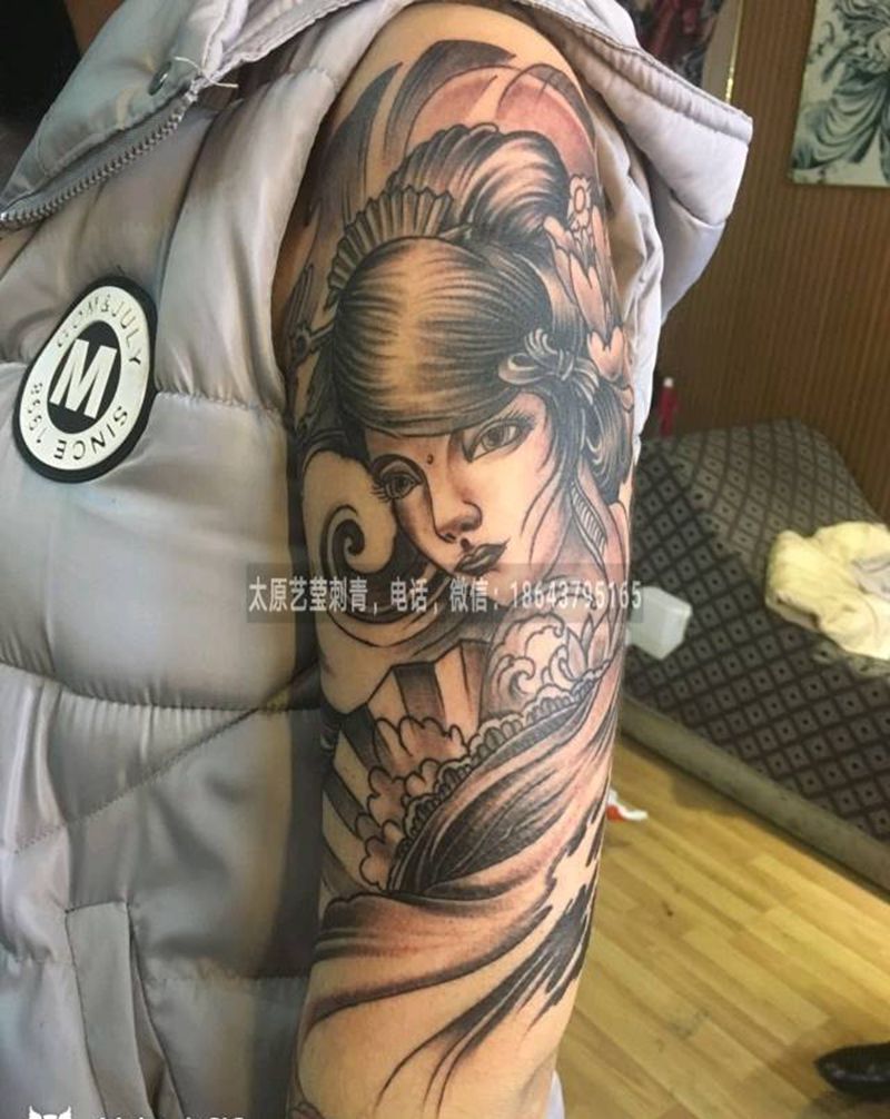 艺妓纹身图片_肩部手臂人物成品纹身图案