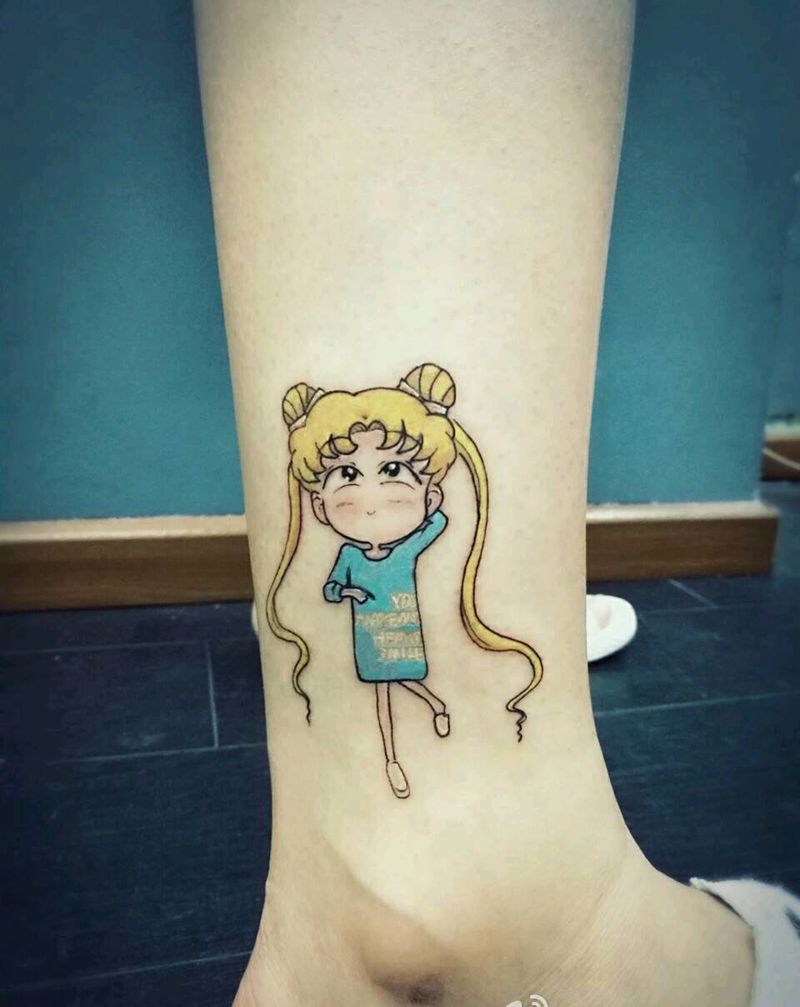 卡通 水兵月纹身图片_腿部清新人物动漫成品纹身图案