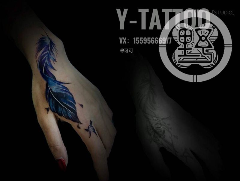 羽毛遮盖纹身图片