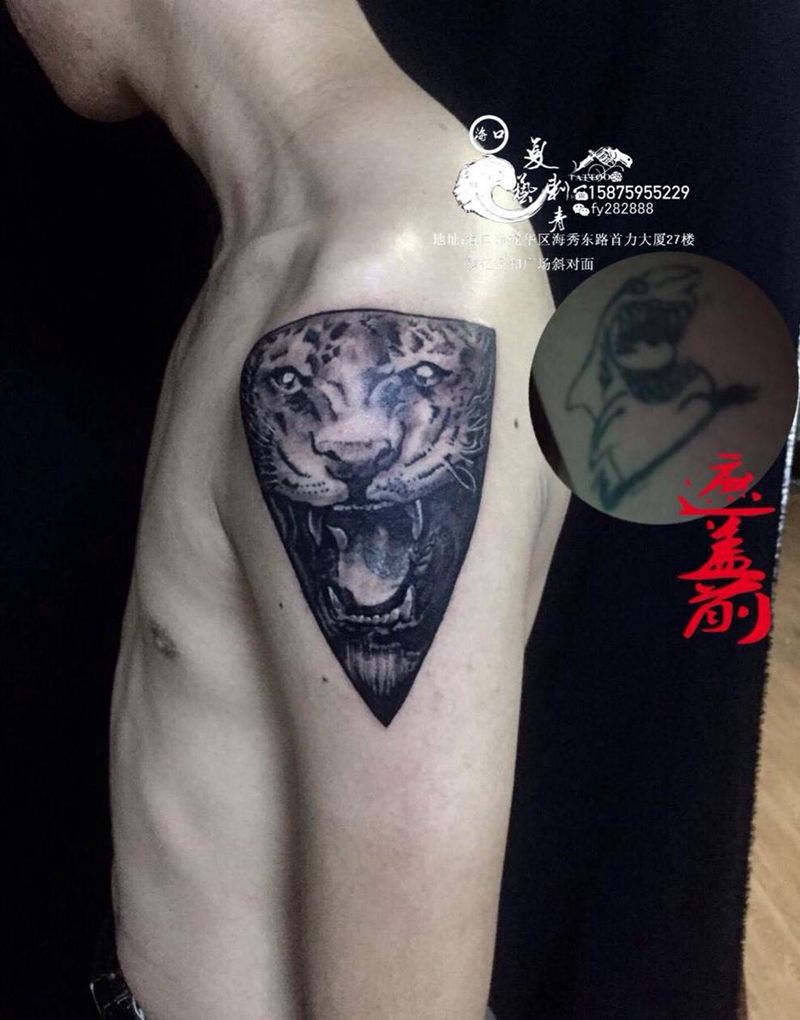写实老虎遮盖纹身图片