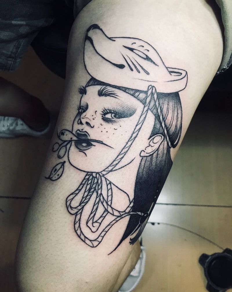 面具女孩纹身图片