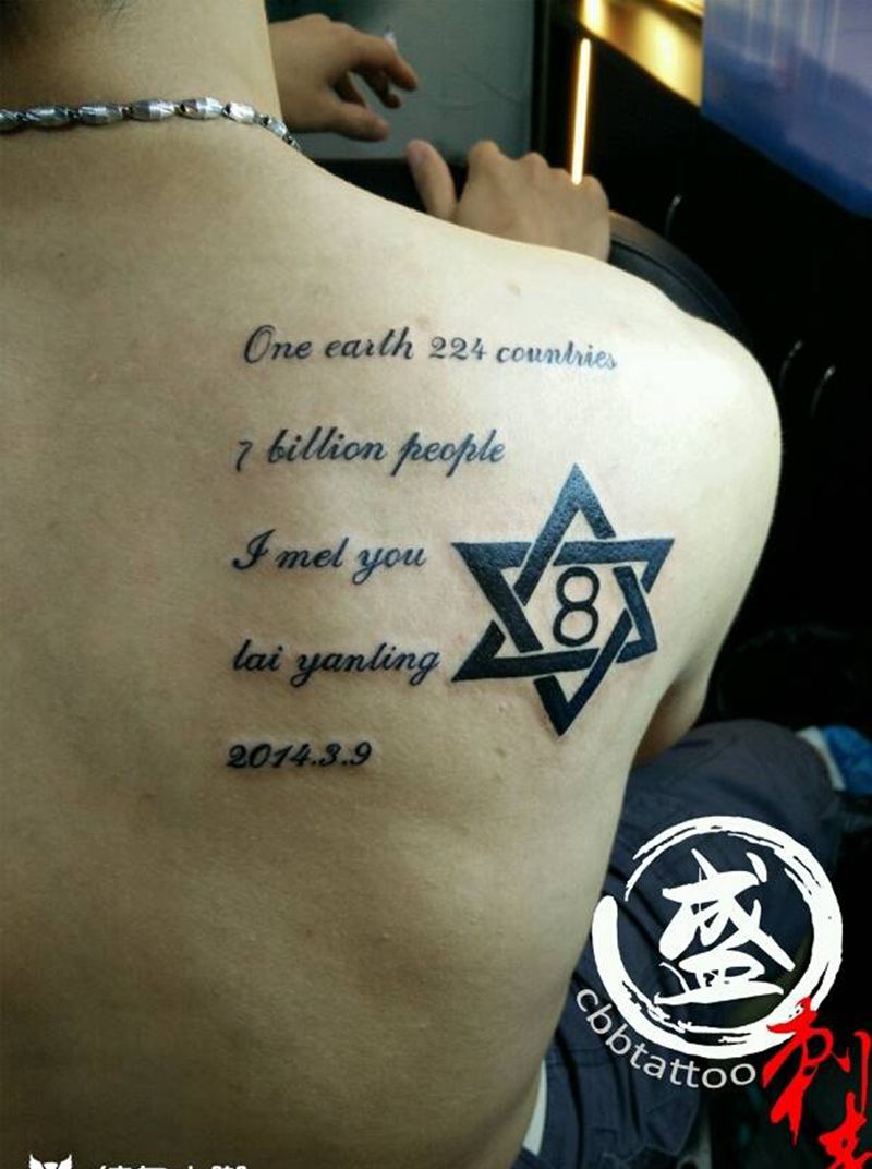 图腾英文纹身图片_肩部清新字符图腾成品纹身图案