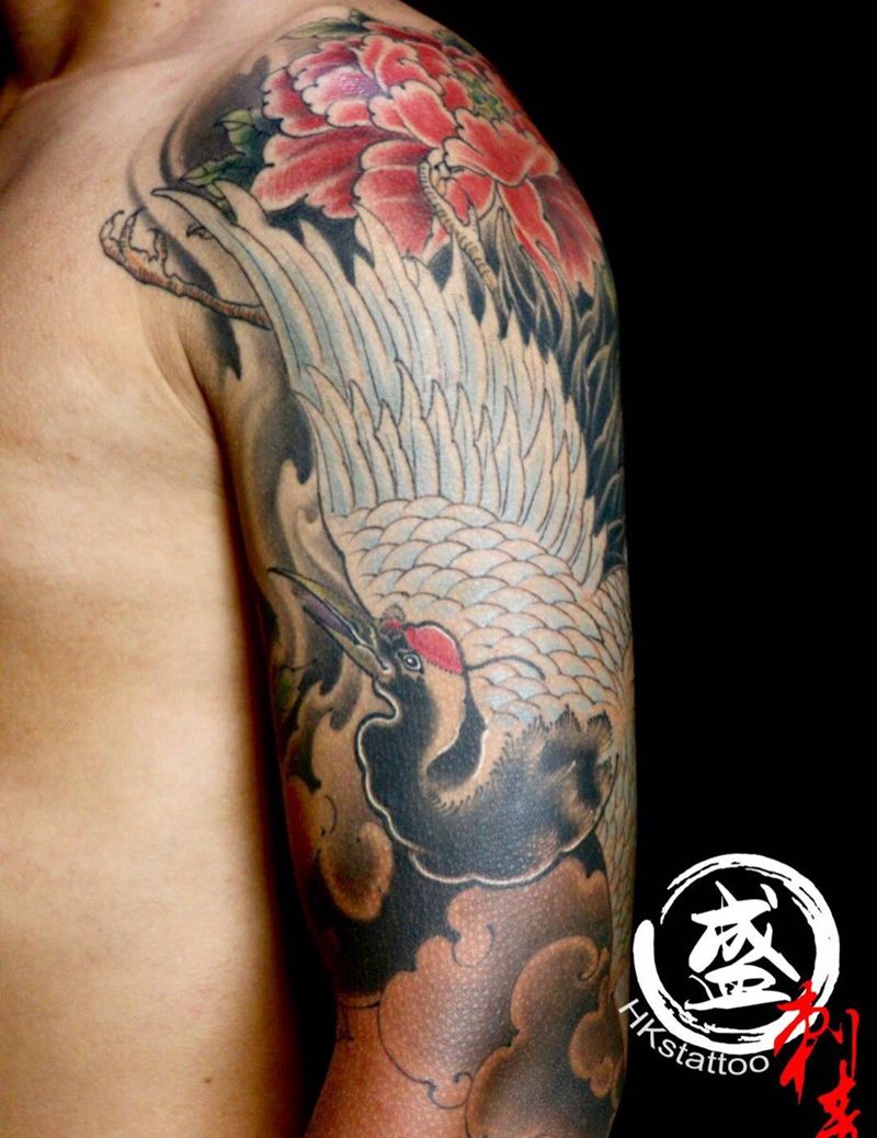 仙鹤纹身图片_手臂新传统纹身图案